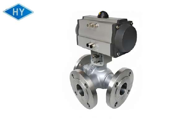 Q644F-16P不锈钢普通气动L型三通法兰球阀